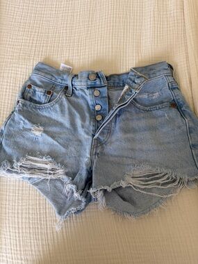 Levi's 501 Light Blue Distressed Denim Shorts